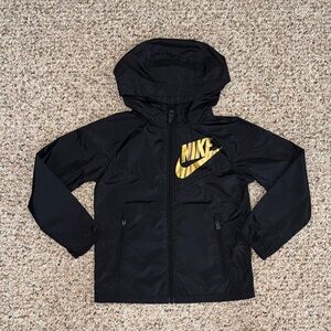 Nike Kids Black Raincoat with Gold Swoosh- Size 4